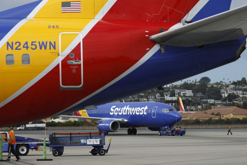 A Southwest Airlines plane taxis at an airport in California earlier this month.