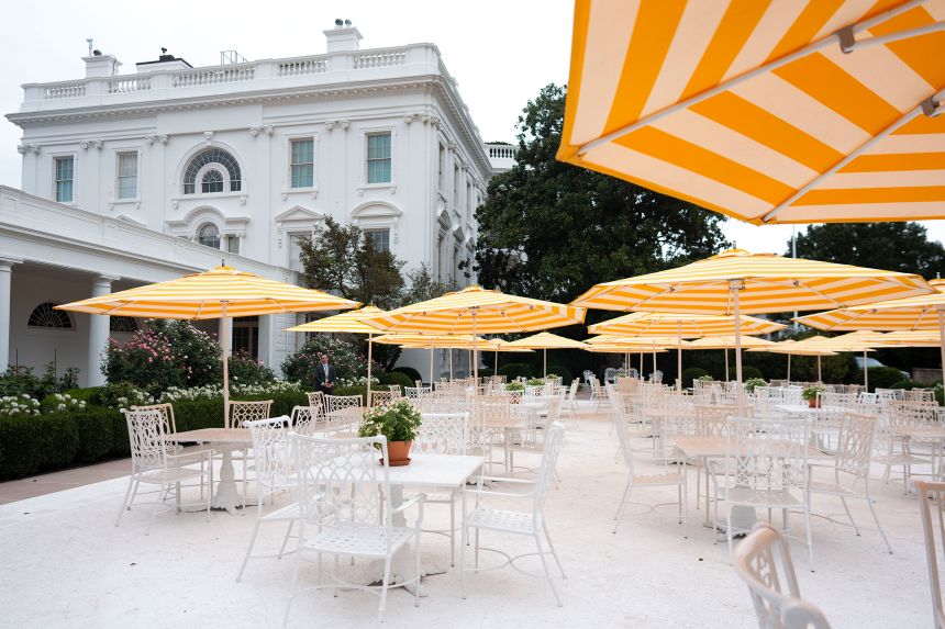 A view of a newly paved Rose Garden at the White House on August 19.