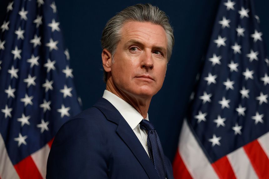 California Gov. Gavin Newsom looks on during a bill-signing event related to redrawing the state’s congressional maps in Sacramento on August 21.