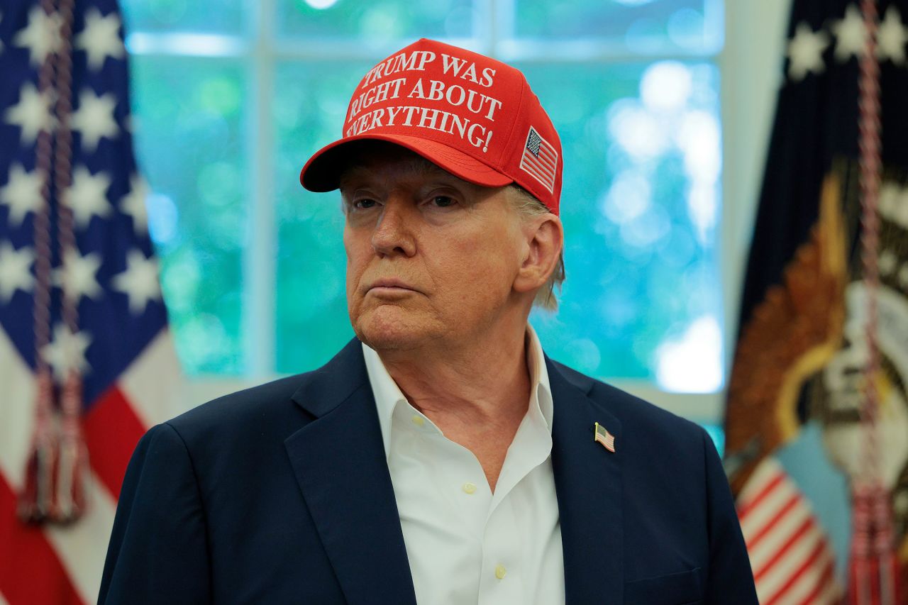 President Donald Trump speaks in the Oval Office on Friday.