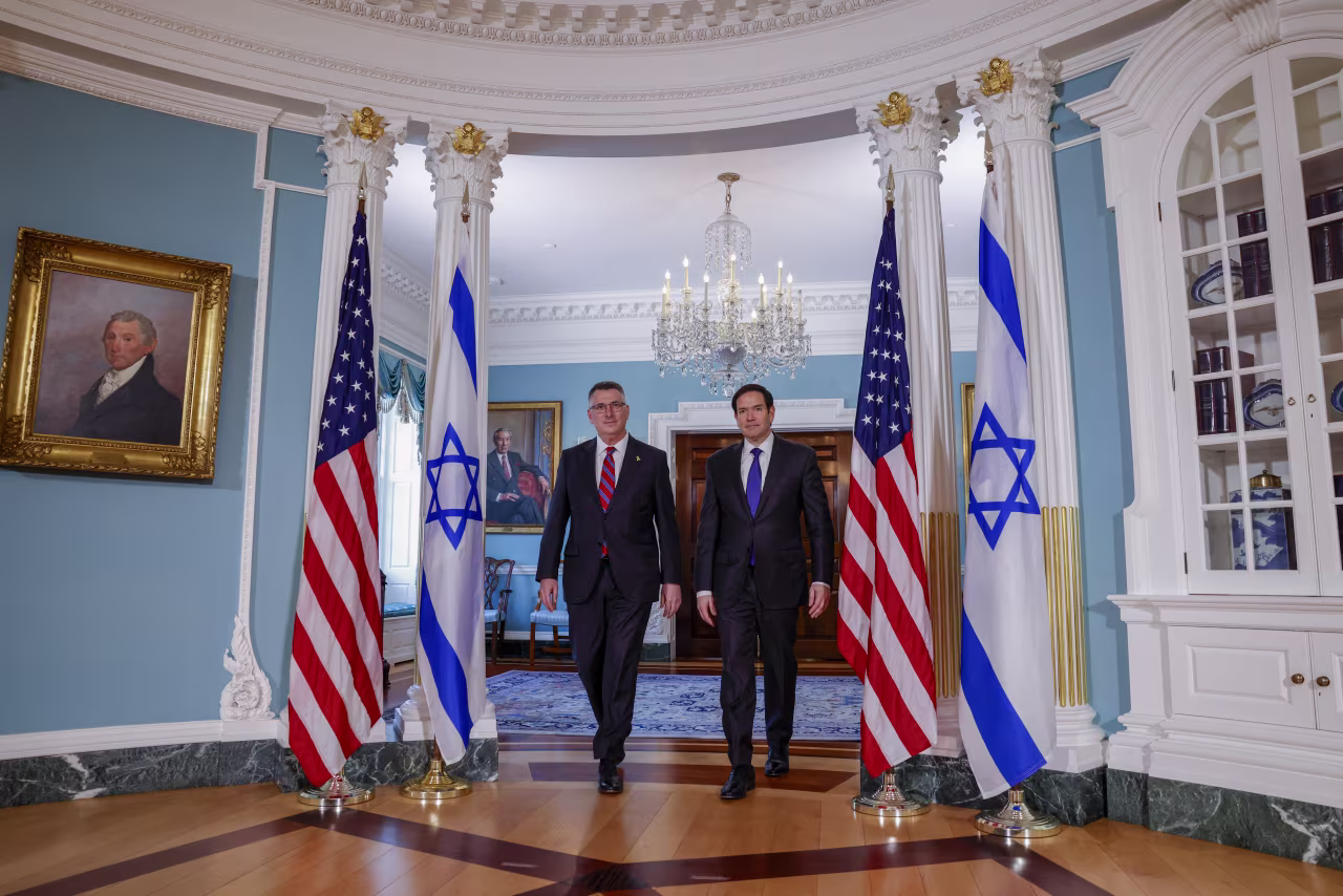 U.S. Secretary of State Marco Rubio (R) meets with Israeli Foreign Minister Gideon Sa'ar (L) at the State Department in Washington DC today.