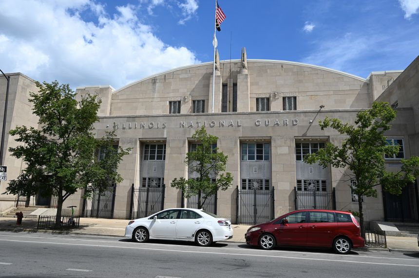 Exterior view of the Illinois Army National Guard building, housing a recruiting office, on August 27, 2025, in Chicago, Illinois, United States. (Photo by Jacek Boczarski/Anadolu via Getty Images)