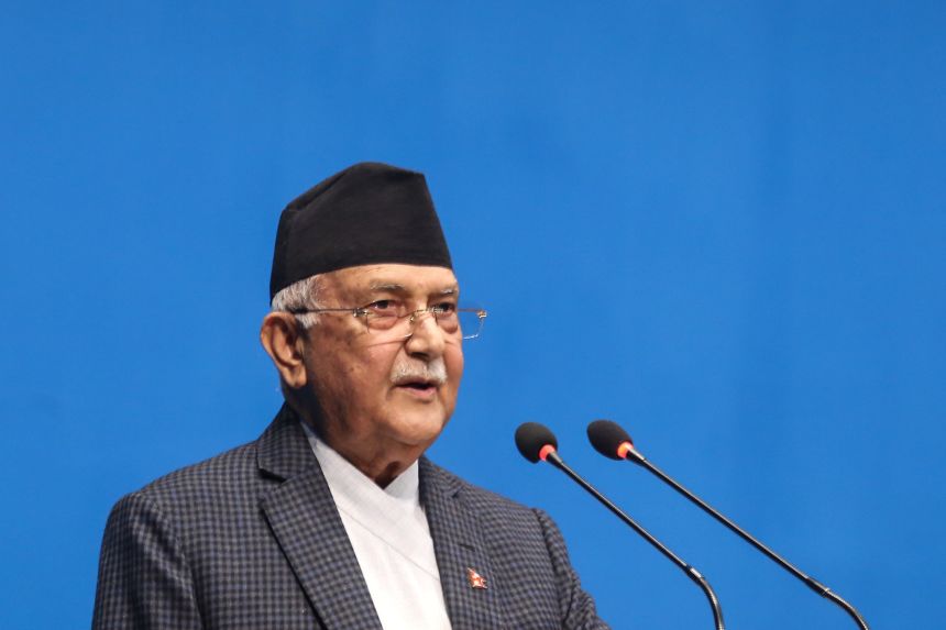 Nepal Prime Minister KP Sharma Oli speaking in the House of Representatives on August 29.