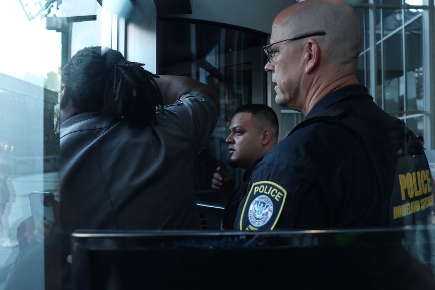 Kilmar Abrego Garcia enters a US Immigration and Customs Enforcement field office in Baltimore, Maryland, on Monday.