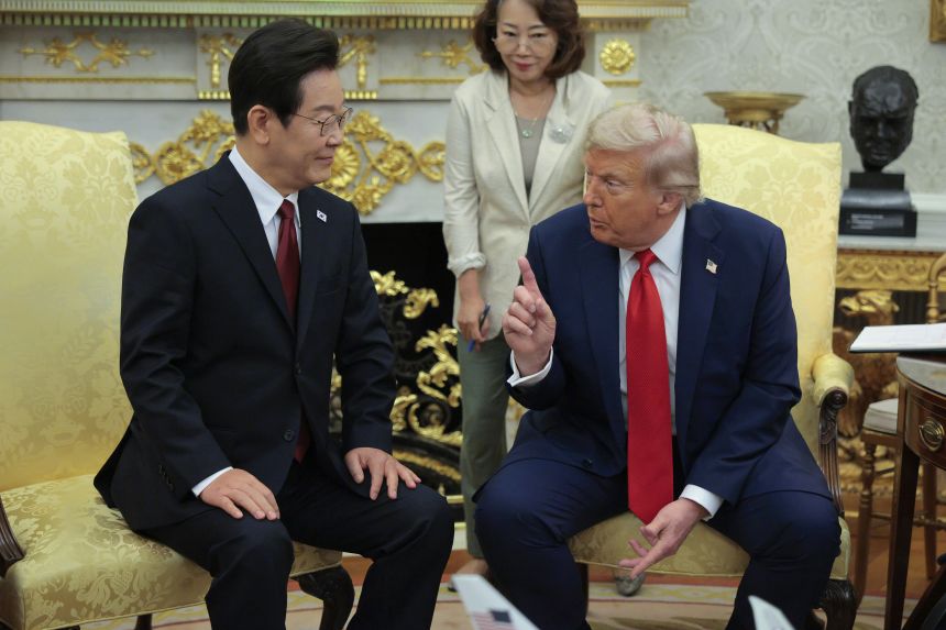 . President Donald Trumpmeets with President of South Korea Lee Jae Myung in the Oval Office at the White House on August 25,  in Washington, DC.