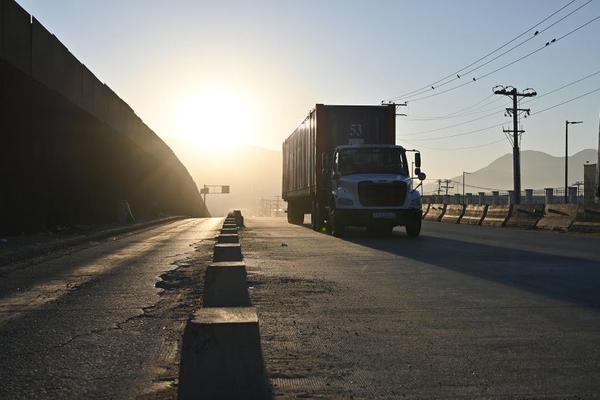 A tractor-trailer arrives at the port in Tijuana, Mexico.