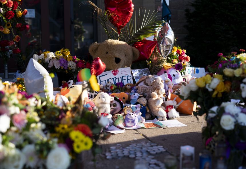A view of a memorial outside the Annunciation Church in Minneapolis Saturday.