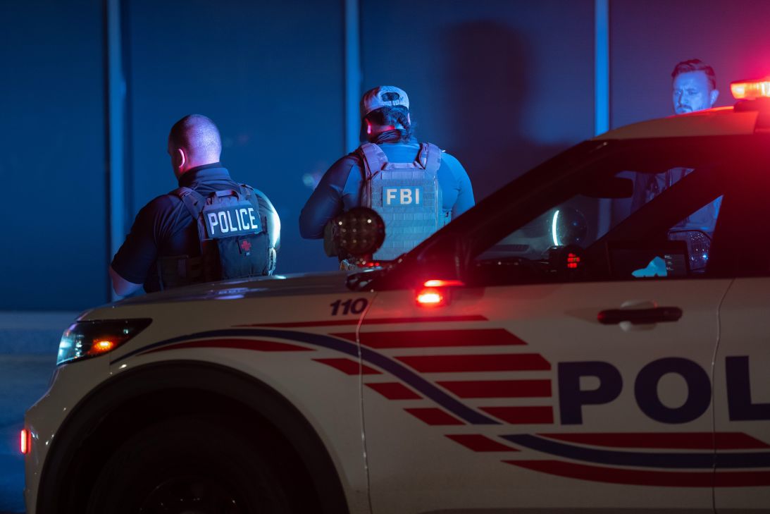 Metropolitan Police and federal agents patrol near Union Station on August 30, in Washington, DC.