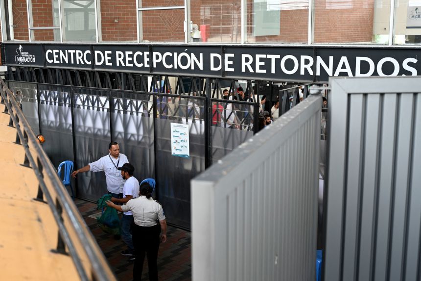 The facade of Guatemala's Returnee Reception Center at the Guatemalan Air Force Base in Guatemala City on August 31, 2025.