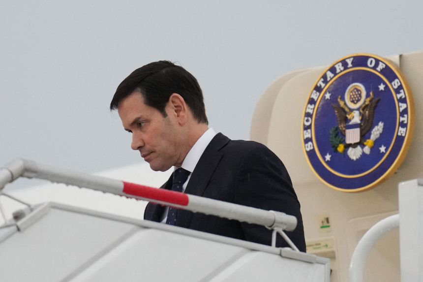 Secretary of State Marco Rubio disembarks his plane upon his arrival at Felipe Angeles International Airport in Mexico City on September 2.