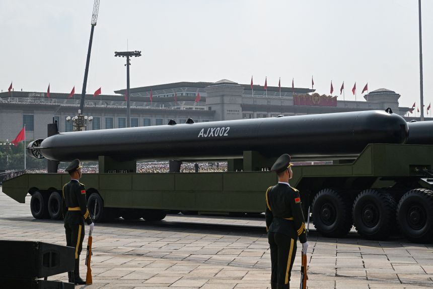 An AJX002 unmanned underwater vehicle during a military parade marking the 80th anniversary of victory over Japan and the end of World War II, in Beijing's Tiananmen Square.