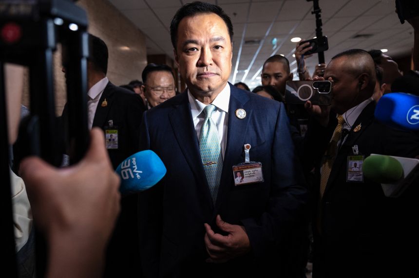 Bumjay Thai Party leader Anutin Chanvirakul after securing support from the opposition People's Party to serve as Thailand's next prime minister in Bangkok's parliament on September 3, 2025.