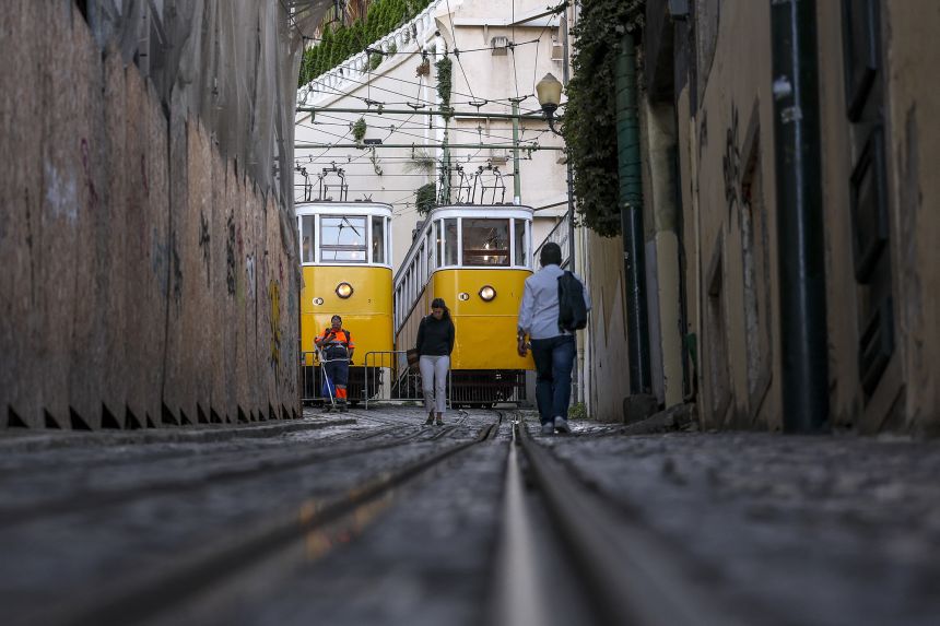 Pedestrians pass Lavra Mycelium, another Lisbon railway where passengers have been closed after the incident on Wednesday.