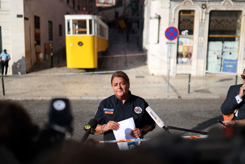 Portugal's director of civil protection, Margarida Castro Martins speaks with the media in Lisbon, Portugal.