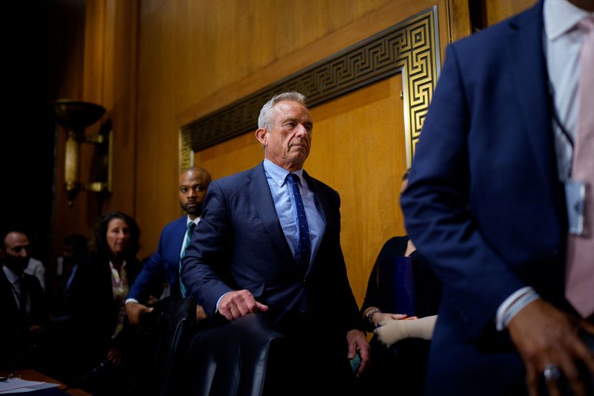 Health and Human Services Secretary Robert Kennedy Jr. leaves for a short break as he testifies before the Senate Finance Committee on September 4, 2025 in Washington, DC.