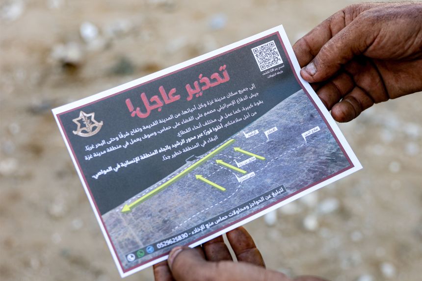 On September 9, 2025, one of the leaflets dropped by the Israeli forces in Gaza City will be dropped by the Israeli forces in Gaza City, urging them to evacuate.