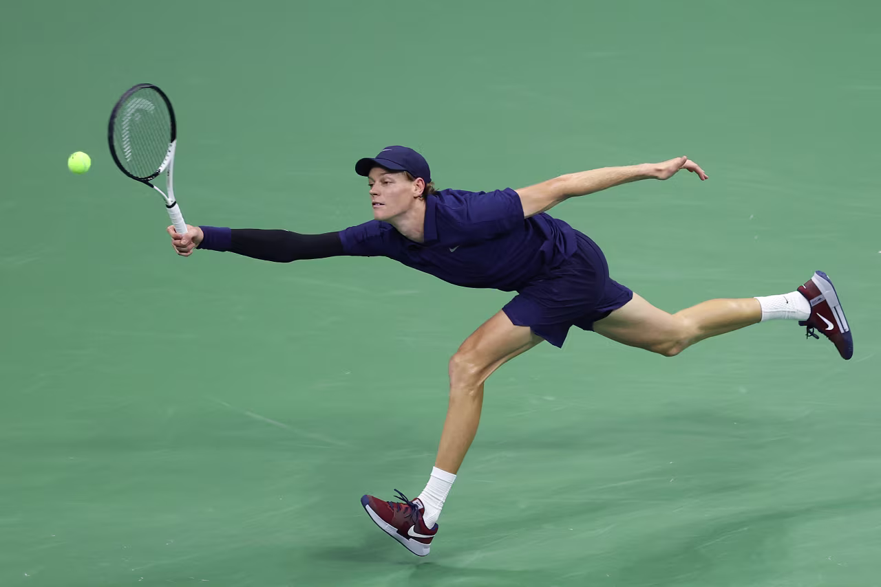 Jannik Sinner returns a shot during Friday's match.