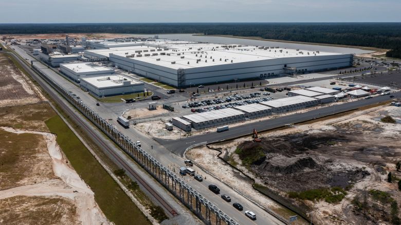 The still under construction battery plant is seen on the Hyundai Metaplant site on September 9, 2025, in Ellabell, Georgia. President Donald Trump on September 7 warned foreign companies to obey US law after some 300 allegedly illegal South Korean workers were arrested at a Hyundai-LG battery plant being built in the southern state of Georgia. The arrests were made in a raid by US authorities on September 4 during the largest single-site operation implemented so far under Trump's nationwide anti-migrant drive.