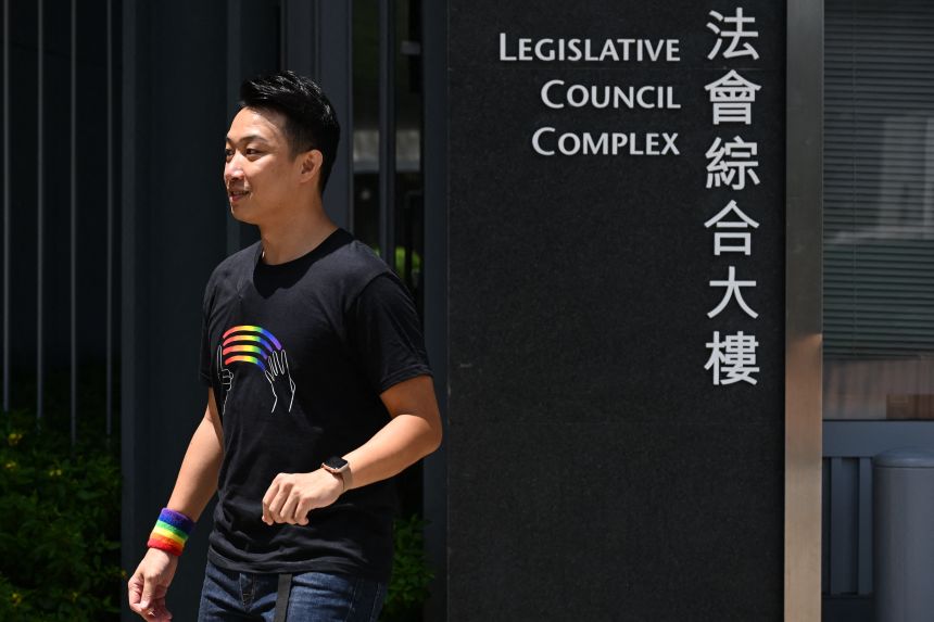 Hong Kong pro-democracy and LGBTQ rights activist Jimmy Sham at the Legislative Council Complex in Hong Kong on the day of the voting.