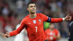 BUDAPEST, HUNGARY - 2025/09/09: Cristiano Ronaldo of Portugal celebrates after scoring a goal during European World Cup Qualifiers 2026 football match between Hungary and Portugal at Puskas Arena. Final score; Hungary 2 : 3 Portugal.