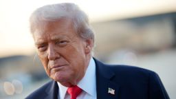 President Donald Trump speaks to reporters after stepping off Air Force One at Joint Base Andrews, Maryland, on September 7, 2025.