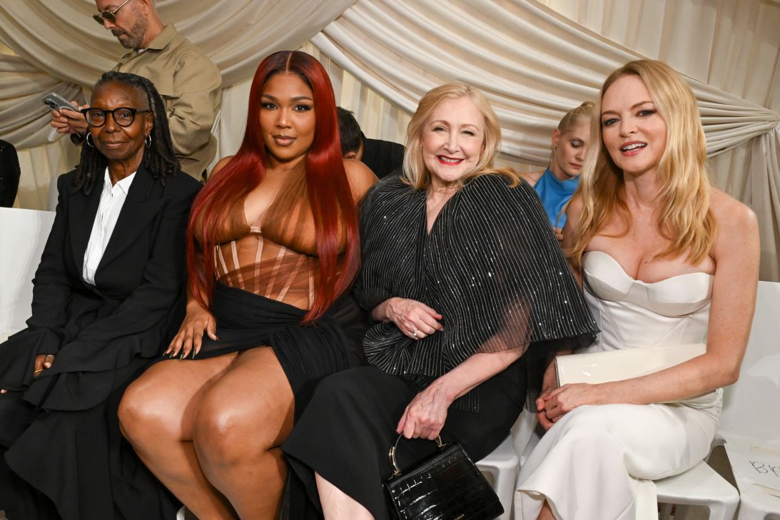 From left: Whoopi Goldberg, Lizzo, Patricia Clarkson and Heather Graham on the front row of the Christian Siriano show.