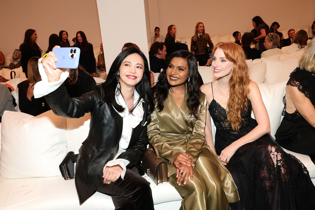 From left: Yao Chen, Mindy Kaling and Jessica Chastain at the Ralph Lauren Spring-Summer 2026 show.