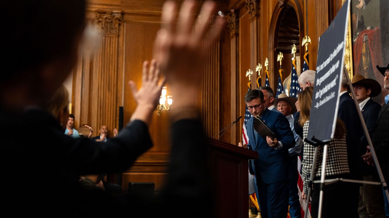 House Speaker Mike Johnson speaks at the US Capitol on September 16, 2025. A government shutdown would add more chaos and uncertainty at a time when there is already plenty of both.