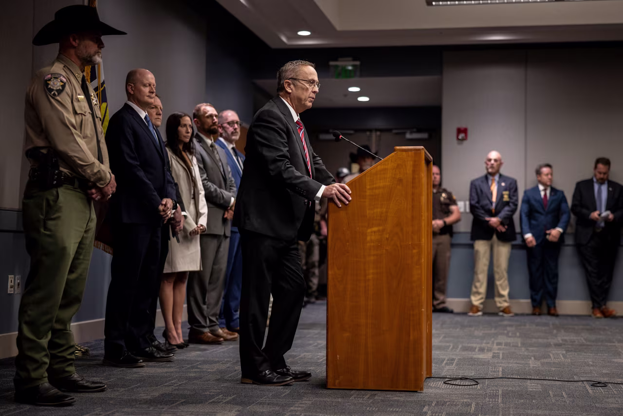 Utah County Attorney General Jeff Gray speaks at a press conference on Tuesday in Provo, Utah.