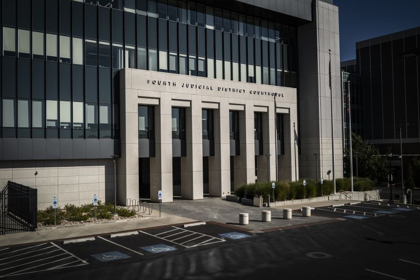 Exterior view of the Fourth Judicial District Courthouse where Tyler Robinson appeared remotely for arraignment in Provo, Utah, on Tuesday.