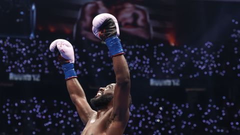 Terence Crawford reacts after defeating Canelo Alvarez for the Undisputed & Ring Magazine Super Middleweight Championship at Allegiant Stadium in Las Vegas on September 13, 2025.