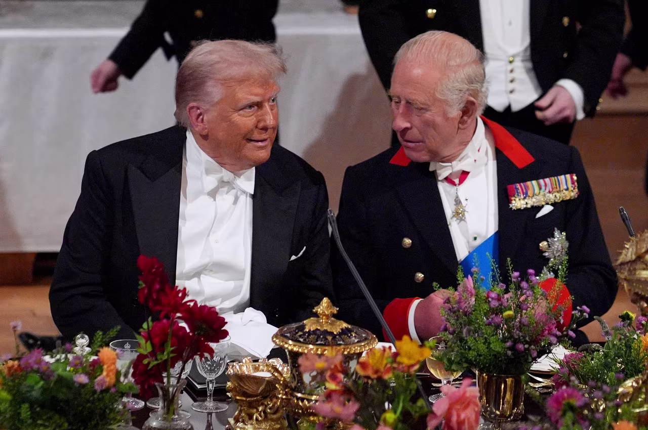 US President Donald Trump and Britain's King Charles III attend a State Banquet at Windsor Castle, in Windsor, on September 17, 2025, during the US President's second state visit.