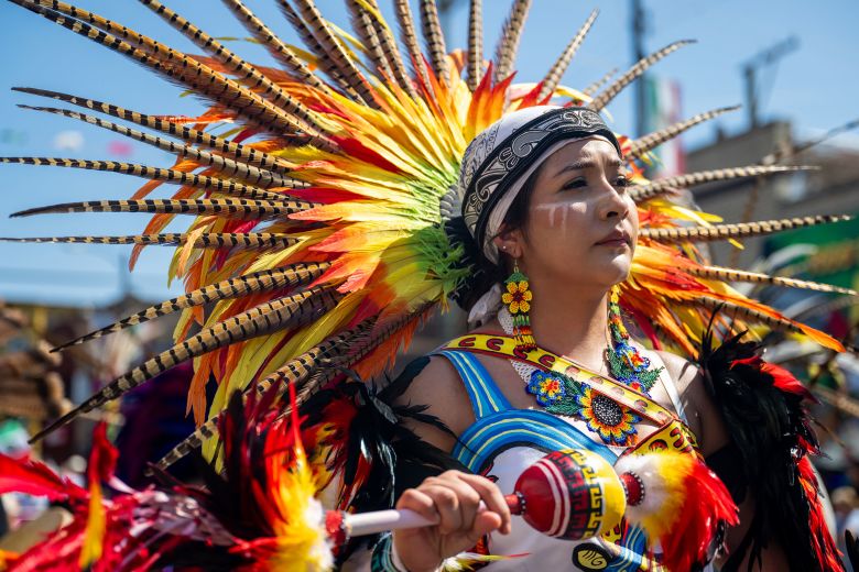Aztec dancers performed during the parade in Chicago on September 14.