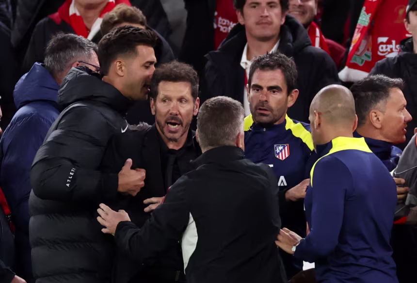 Atlético Madrid manager Diego Simeone sent off after clashing with Liverpool fans during Champions League thriller