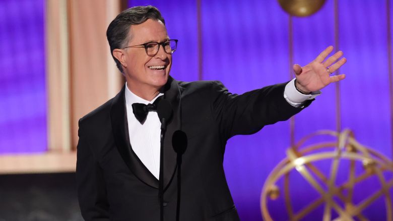 LOS ANGELES, CALIFORNIA - SEPTEMBER 14: Stephen Colbert speaks onstage during the 77th Primetime Emmy Awards at Peacock Theater on September 14, 2025 in Los Angeles, California.  (Photo by Kevin Winter/Getty Images)