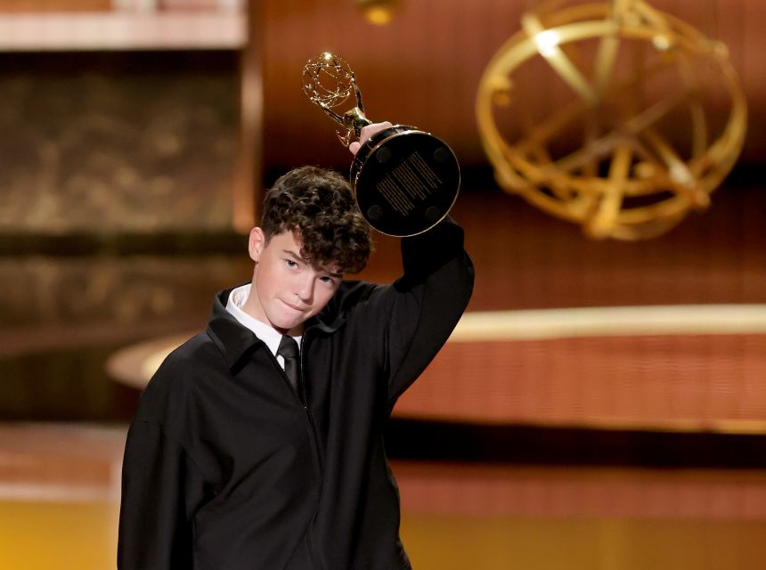 Owen Cooper accepts the outstanding supporting actor in a limited or anthology series or movie award for 