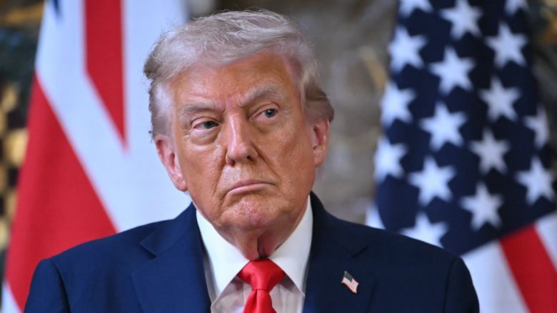 US President Donald Trump attends a joint press conference with Britain's Prime Minister Keir Starmer following their meeting at Chequers, in Aylesbury, England, on Thursday.