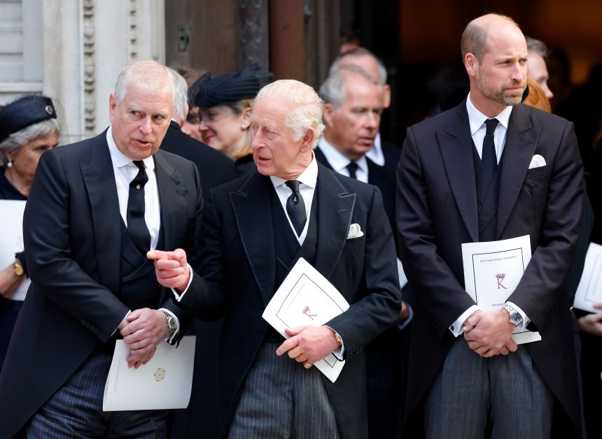 Prince Andrew with his brother King Charles III and nephew Prince William at the Duchess of Kent's funeral last month.