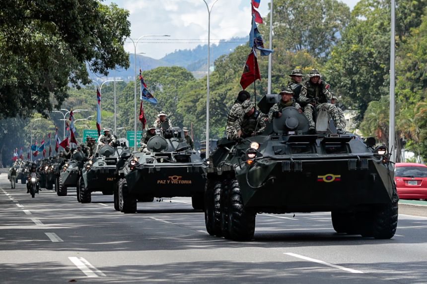 Venezuelan military and military tanks drive on a highway during military exercises in Caracas, Venezuela, September 20, 2025.