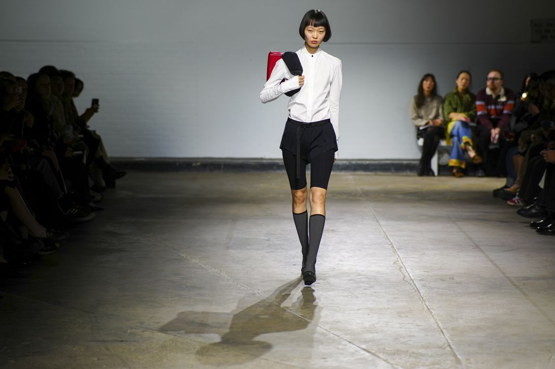 In her first solo show since being part of Fashion East, Johanna Parv continued her mission to create urban clothes that balance form and function.