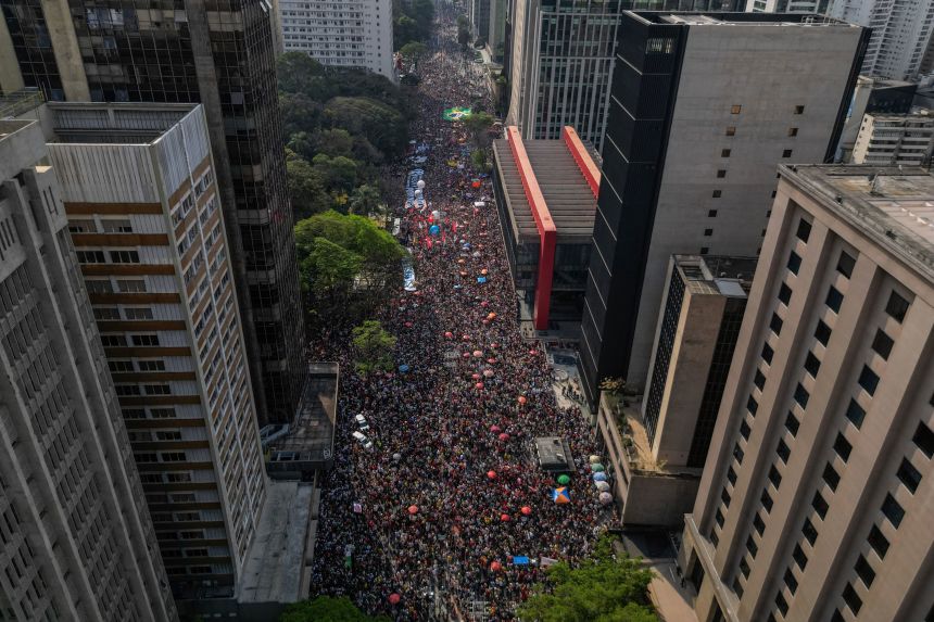 Thousands of people participated in a protest in Sao Paulo, Brazil, against constitutional reforms known as the Shield Project on Sunday.