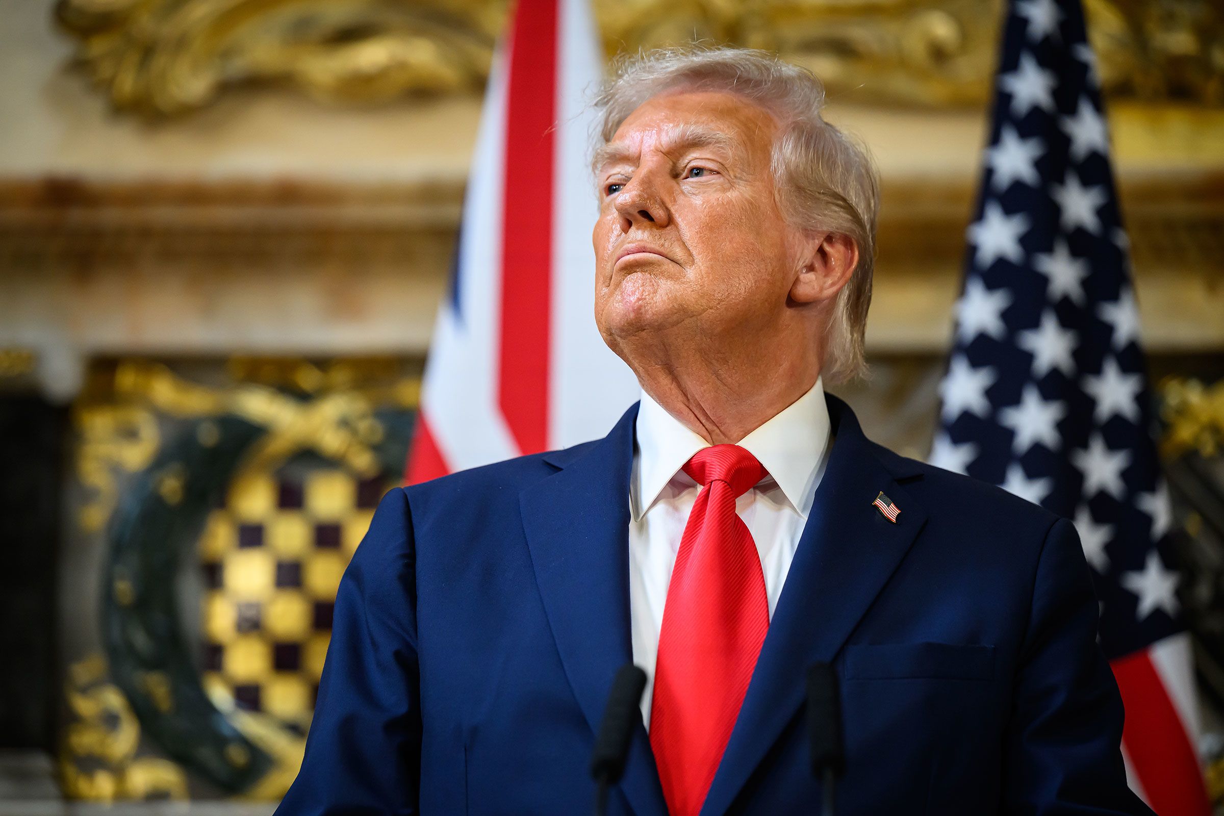 President Donald Trump talks at a press conference alongside UK Prime Minister Keir Starmer, not pictured, at Chequers in Aylesbury, England, on September 18, 2025.