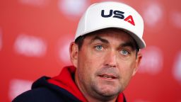 United States captain Keegan Bradley during a press conference at the Bethpage Black Course in Farmingdale, New York ahead of the 2025 Ryder Cup starting on Friday. Picture date: Monday September 22, 2025. (Photo by David Davies/PA Images via Getty Images)