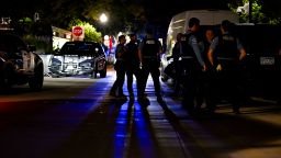 MINNEAPOLIS, MINNESOTA - SEPTEMBER 22: Minneapolis police officers gather outside the "American Comeback Tour" event at Northrop Auditorium on the University of Minnesota campus on September 22, 2025 in Minneapolis, Minnesota. The event was hosted by political commentator Michael Knowles after the assassination of Charlie Kirk earlier this month. (Photo by Stephen Maturen/Getty Images)