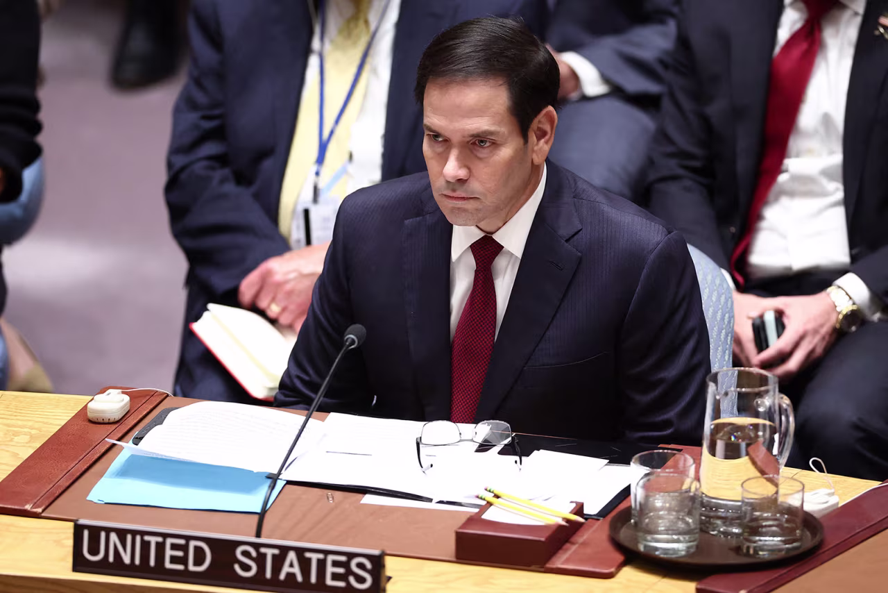 US Secretary of State Marco Rubio attends a United Nations Security Council meeting at UN headquarters in New York on Tuesday.