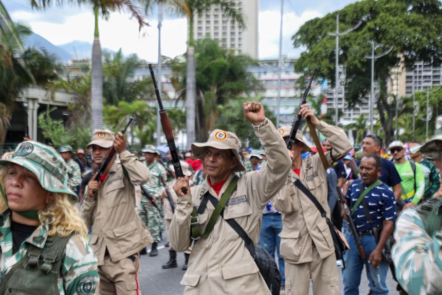 A civic-military police mobilization on Bolivar Avenue, Caracas, Venezuela, on September 23, 2025.