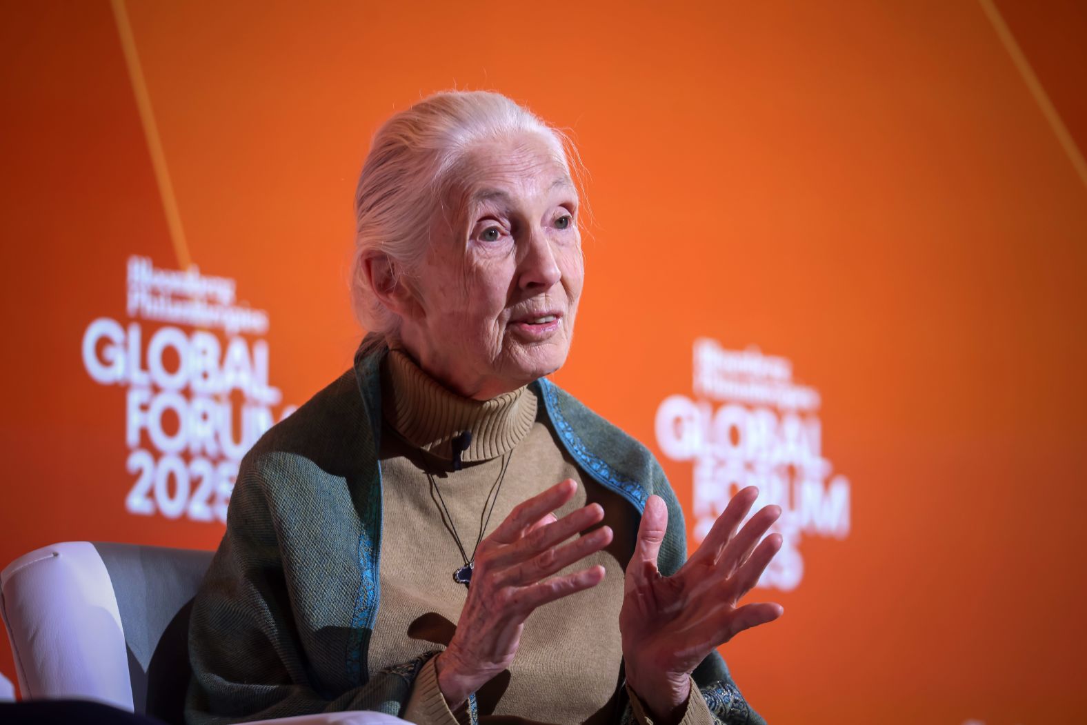 Goodall speaks at the Bloomberg Philanthropies Global Business Forum in New York in September.