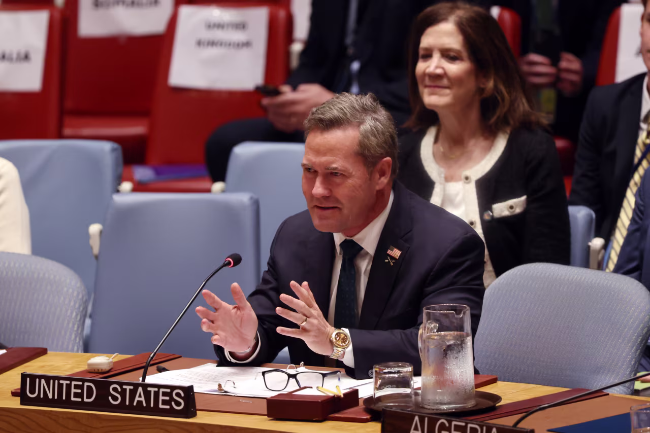 The new US ambassador to the United Nations Mike Waltz speaks at the UN Security Council emergency meeting on Monday in New York City.