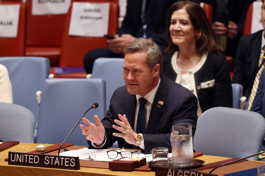The new US ambassador to the United Nations Mike Waltz, speaks at the Security Council emergency meeting on Monday.