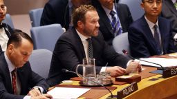 Estonia's Foreign Minister Margus Tsahkna delivers a statement at a Security Council emergency meeting at United Nations headquarters on September 22 in New York.